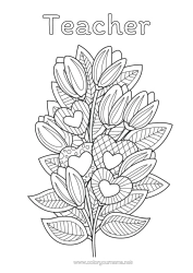 Free colouring Flowers Heart I love you. Zentangle Bunch