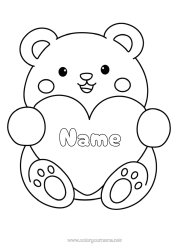 Colouring to customise Bear Heart I Love You. Animal Teddy Bear Easy Colouring Pages Forest Animals