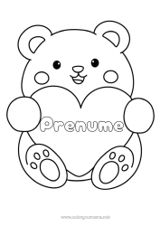 Pagină de colorat personalizată Urs Inimă Te iubesc. Animal Ursuleț Desene de colorat ușoare Animale din pădure