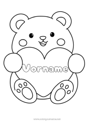Kostenlose Malvorlage Bär Herz Ich liebe dich Tier Teddybär Einfache Ausmalbilder Waldtiere