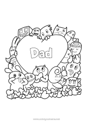 Child coloring page Monster Heart Kawaii Video game