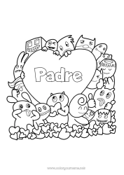 Niño página para colorear Monstruo Corazón Kawaii Videojuego