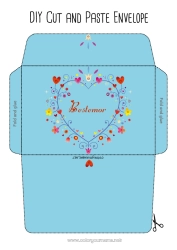 Fargeleggingssiden for barn Blomster Hjerte Utskriftsvennlig konvolutt