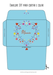 Página de desenho infantil Flores Coração Envelope para imprimir