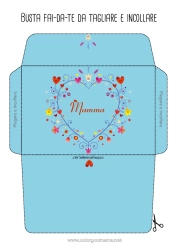 Pagina da colorare per bambini Fiori Cuore Busta da stampare