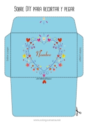 Colorear gratis Flores Corazón Sobre para imprimir