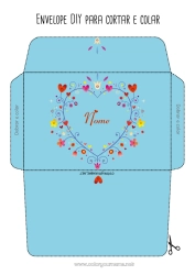 Desenho grátis Flores Coração Envelope para imprimir