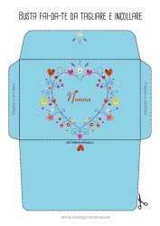 Pagina da colorare per bambini Fiori Cuore Busta da stampare