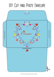 Pagină de colorat personalizată Flori Inimă Plic de imprimat