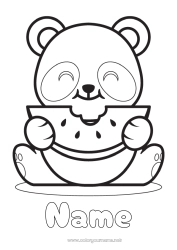 Free coloring Kawaii Animal Panda Fruits Easy coloring pages Other animals of the world Watermelon