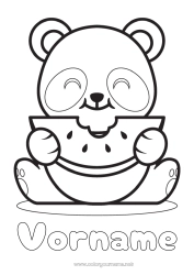 Kostenlose Malvorlage Kawaii Tier Panda Früchte Einfache Ausmalbilder Andere Tiere der Welt Wassermelone