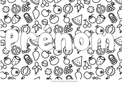 Dessin gratuit Nom décoré Cerise Ananas Fruits Fraise Pastèque Banane Poire Raisin Pomme Fond décoratif
