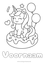 Gratis tekening Eenhoorn Ballonnen Feest Dier Donuts Eenvoudige kleurplaten Draken, eenhoorns en fantastische dieren