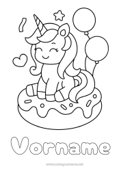 Kostenlose Malvorlage Einhorn Luftballons Fest Tier Donuts Einfache Ausmalbilder Drachen, Einhörner und fantastische Tiere