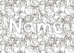 Free coloring Cat Animal Decorated name Doodle Complex coloring pages Dog and cat Decorative background