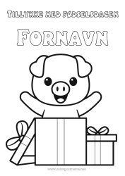 Farvelægningssiden tilpasning Gaver Fødselsdag Kawaii Svin Dyr Nem farvelægning Tillykke med fødselsdagen! Gårdsdyr