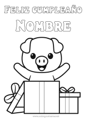 Colorear para personalizar Regalos Cumpleaños Kawaii Cerdo Animales Dibujos fáciles para colorear Mensaje de feliz cumpleaños (inglés) Animales de granja