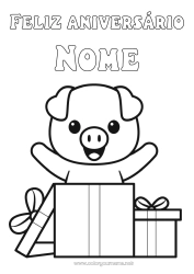 Desenho para personalizar Presentes Aniversário Kawaii Porco Animal Desenhos para colorir fáceis Feliz aniversário (francês) Mensagem Animais de fazenda
