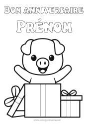 Coloriage à personnaliser Cadeaux Anniversaire Kawaii Cochon Animal Coloriages faciles Joyeux anniversaire (français) Message Animaux de la ferme