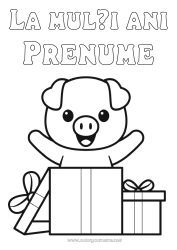Pagină de colorat personalizată Cadouri Aniversare Drăguț Porc Animal Desene de colorat ușoare La mulți ani! Animale de fermă