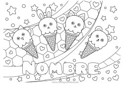 Colorear gratis Corazón Cat Kawaii Zorro Conejo Animales Osito Estrellas Golosinas Helado Perros y gatos Animales del bosque Fondo decorativo