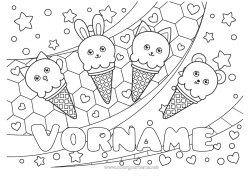 Kostenlose Malvorlage Herz Katze Kawaii Fuchs Hase Tier Teddybär Sterne Leckereien, Süßigkeiten Eis Hunde und Katzen Waldtiere Dekorativer Hintergrund