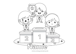 Free coloring Sport Child Cup, trophy, medal Competitions and Rewards Podium