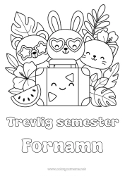 Färgläggningssida att anpassa Katt Söt Semester Kanin Djur Björnungar Frukter Hundar och katter Skogens djur Hibiskus Vattenmelon Resväskor och bagage Solsken glasögon