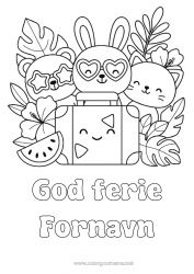 Farvelægningssiden tilpasning Kat Kawaii Ferier Kanin Dyr Bjørneunge Frugter Hunde og katte Skovens dyr Hibiscus Vandmelon Kufferter og bagage Solsikker