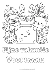 Gratis kleurplaat Kat Kawaii Vakantie Konijn Dier Knuffelbeer Fruit Honden en katten Bosdieren Hibiscus Watermeloen Koffers en bagage Zonnebril