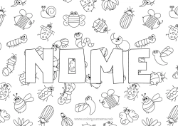 Desenho para personalizar Borboleta Animal Abelha Nome decorado Joaninha Insetos Lagarta Mosquito Verme Fundo decorativo