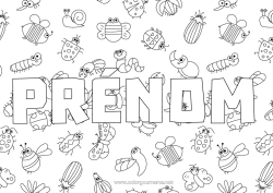 Coloriage à personnaliser Papillon Animal Abeille Nom décoré Coccinelle Insectes Chenille Moustique Ver Fond décoratif