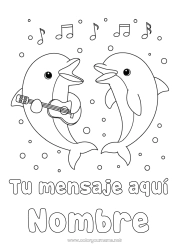 Colorear gratis Animales Delfín Música Animales marinos o acuáticos Día Mundial de la Música Guitarra Instrumentos de música