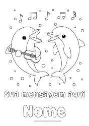 Desenho para personalizar Animal Golfinho Música Animais marinhos ou aquáticos Festa da Música Guitarra Instrumentos musicais