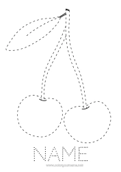 Free coloring Children's activities Cherry Fruits Easy coloring pages Trace and color