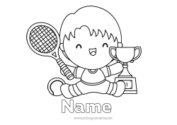 Colouring to customise Sport Cup, Trophy, Medal Champion Tennis Racquet Sports Competitions And Awards Cup, Trophy