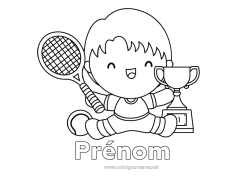 Coloriage à personnaliser Sport Coupe, trophée, médaille Champion Tennis Sports de raquettes Compétitions et récompenses Coupe, trophé