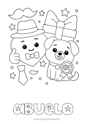 Niño página para colorear Corazón Regalos Papá Feliz día de fiesta Perro Animales Sombrero Perros y gatos Bigote