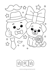 Child coloring page Heart Gifts Dad Happy feast day ! Dog Animal Hat Dog and cat Moustache