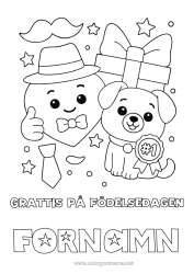 Gratis färgläggning Hjärta Gåvor Pappa Grattis på födelsedagen Hund Djur Hatt Hundar och katter Mustasch