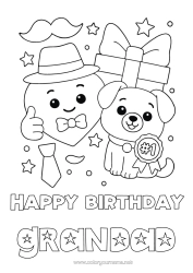 Free colouring Heart Gifts Dad Happy birthday Dog Animal Hat Dogs and cats Moustache