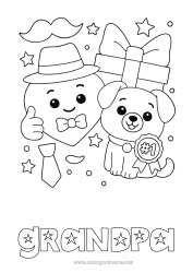 Child coloring page Heart Gifts Dad Happy feast day ! Dog Animal Hat Dog and cat Moustache