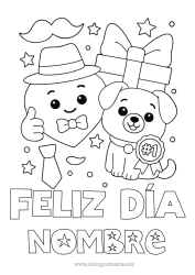 Colorear gratis Corazón Regalos Papá Feliz día de fiesta Perro Animales Sombrero Perros y gatos Bigote