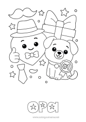 Kinder-Malvorlage Herz Geschenke Papa Frohes Fest Hund Tier Hut Hunde und Katzen Schnurrbart