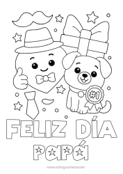Colorear gratis Corazón Regalos Papá Feliz día de fiesta Perro Animales Sombrero Perros y gatos Bigote