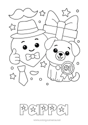 Färgläggningssida för barn Hjärta Gåvor Pappa Grattis på födelsedagen Hund Djur Hatt Hundar och katter Mustasch