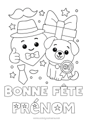 Coloriage à personnaliser Coeur Cadeaux Papa Bonne fête Chien Animal Chapeau Chiens et chats Moustache