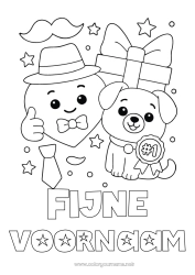 Gratis kleurplaat Hart Cadeaus Papa Fijne verjaardag Hond Dier Hoed Honden en katten Snor