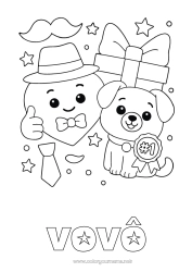 Página de desenho infantil Coração Presentes Papai Feliz Aniversário Cachorro Animal Chapéu Cães e gatos Bigode