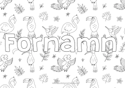 Gratis färgläggning Djur Utsmyckat namn Tukan Flamingo Fåglar och flygande däggdjur Dekorativ bakgrund